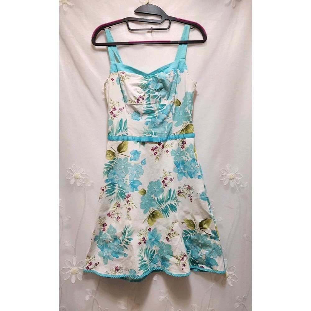 My Michele Girls 5/6 Blue Sundress Babydoll Floral Botanical Tropical Vacation
